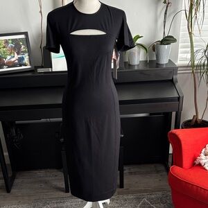 Rachel Parcell Elegant Black Midi Dress with Cut-Out Xs nwt